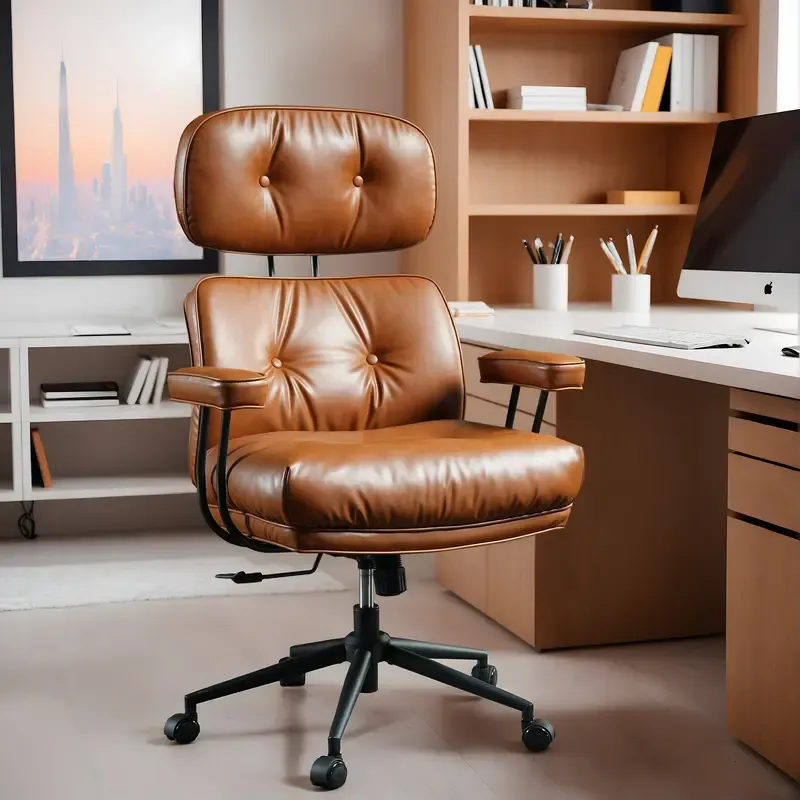 Silla de oficina de estilo moderno de mediados de siglo, de gran tamaño y con cojines gruesos