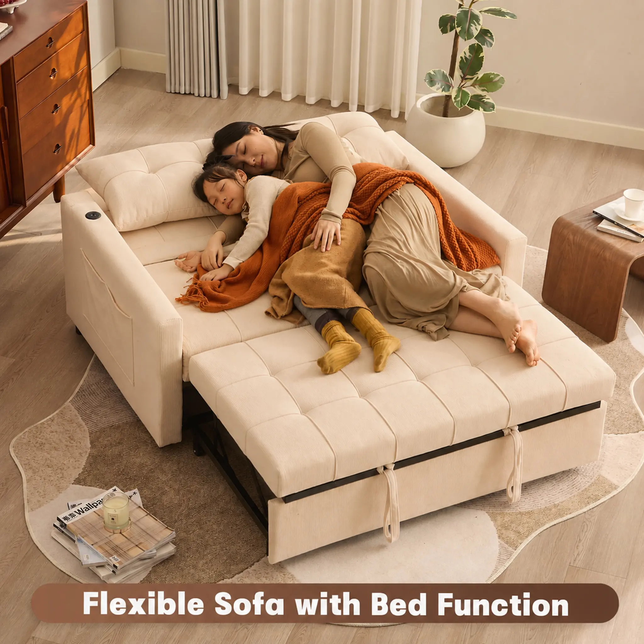 Sofá cama de 52" con cama extraíble, sofá, sofá cama convertible 3 en 1, sofá de dos plazas con respaldo ajustable sin escalones y bolsillo lateral, para sala de estar, dormitorio, apartamento, cama de día, sofás para sala