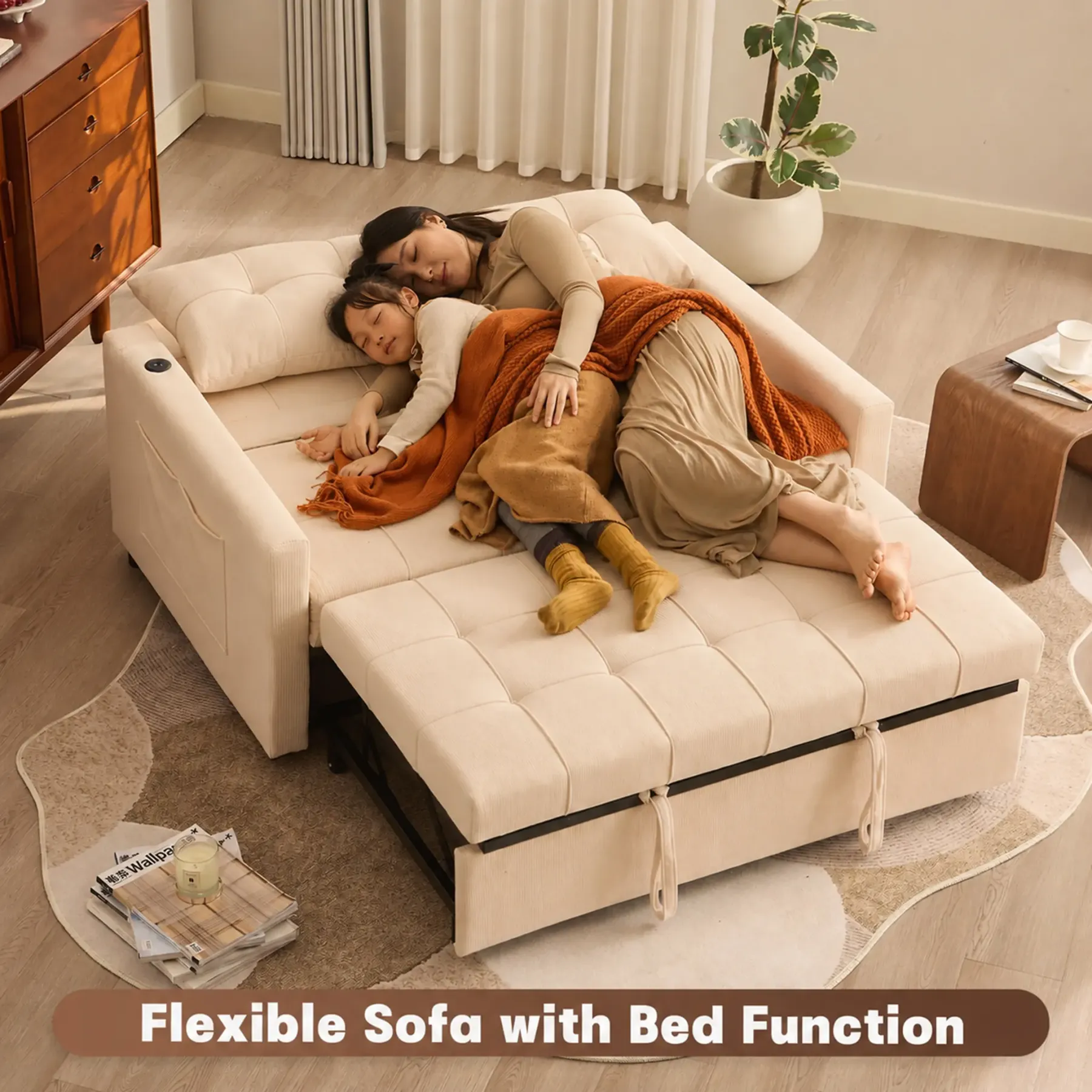 Sofá cama de 52" con cama extraíble, sofá, sofá cama convertible 3 en 1, sofá de dos plazas con respaldo ajustable sin escalones y bolsillo lateral, para sala de estar, dormitorio, apartamento, cama de día, sofás para sala