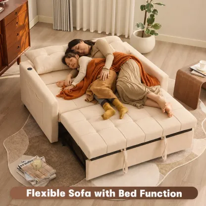Sofá cama de 52" con cama extraíble, sofá, sofá cama convertible 3 en 1, sofá de dos plazas con respaldo ajustable sin escalones y bolsillo lateral, para sala de estar, dormitorio, apartamento, cama de día, sofás para sala