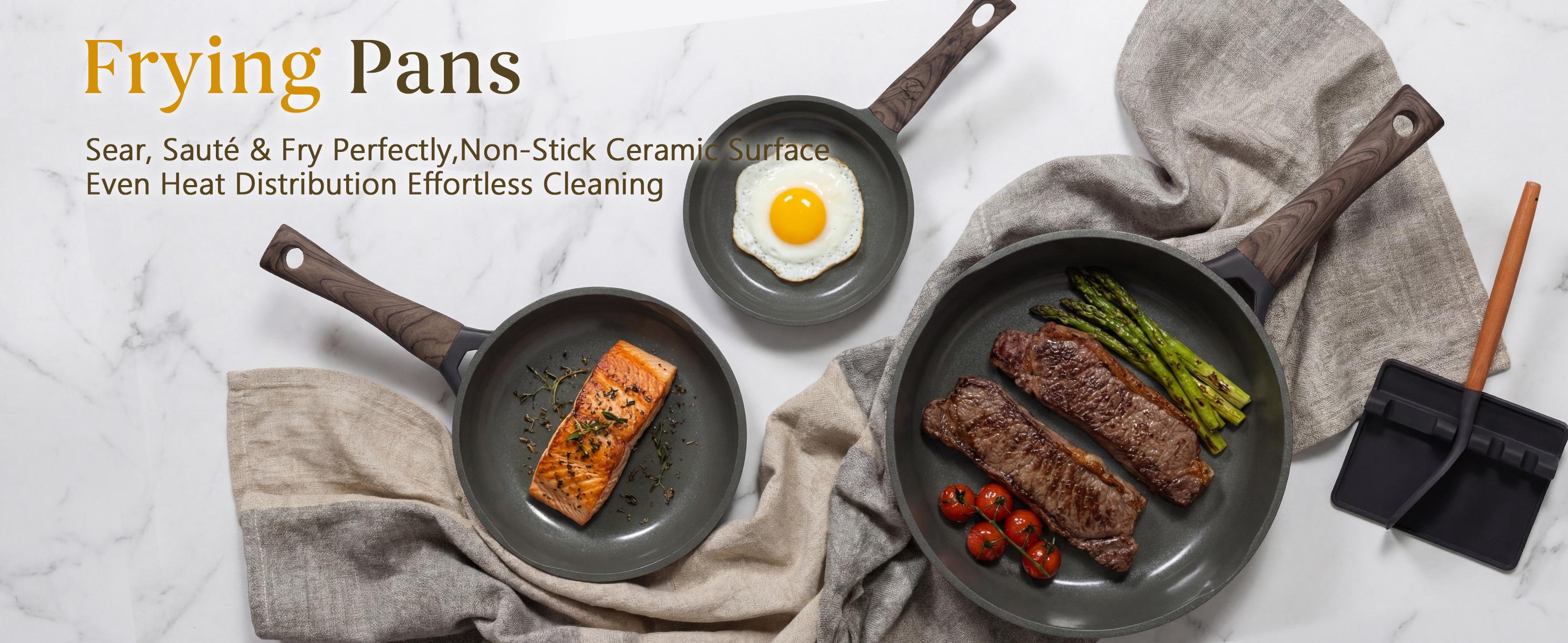 USELUCK 22-Piece Non-Stick Ceramic Pots and Pans Set, Non-Toxic PFOA/PFOS-Free Cream White Granite Stovetop Cookware with Glass Lids, Induction-Compatible Set Including Crepe Frying Pan, Non-Stick Cookware Sets,home essentials