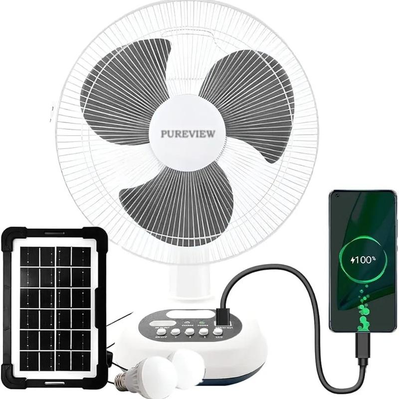 Ventilador Solar 12 Pulgadas con 2 Focos Panel USB Corriente y Carga de Teléfonos Móviles automatic ironing