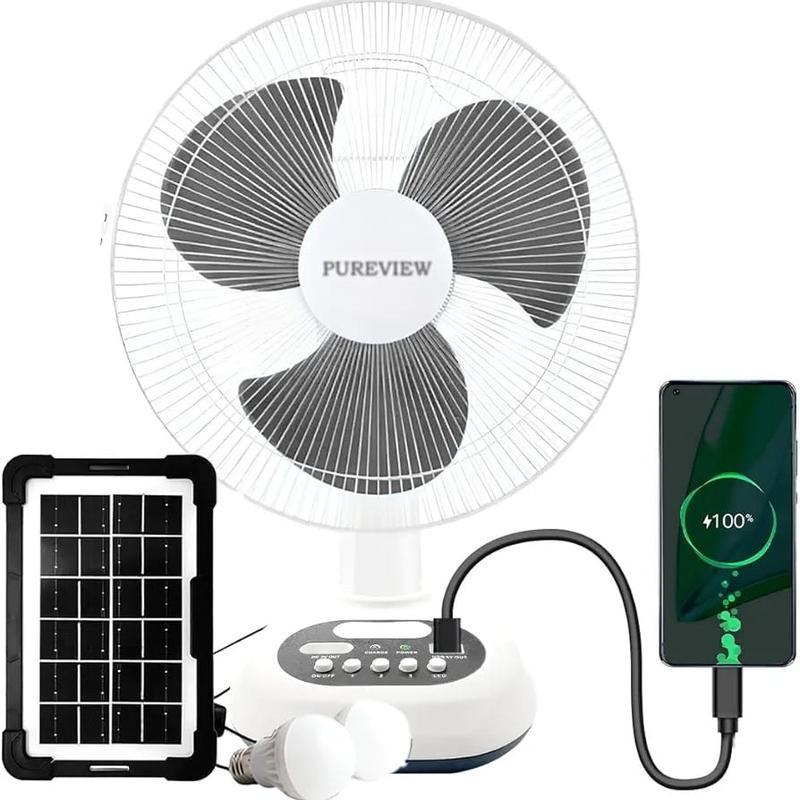 Ventilador Solar 12 Pulgadas con 2 Focos Panel USB Corriente y Carga de Teléfonos Móviles automatic ironing