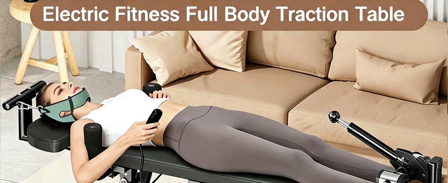Electric Spinal Decompression Table for Back Pain Relief, 440LB Capacity Gym/Bedroom/Office Equipment, Motorized Unisex Stretcher with Neck Extension for Sciatica & Herniated Disc Lumbar Support, Adjustable, Pu Leather