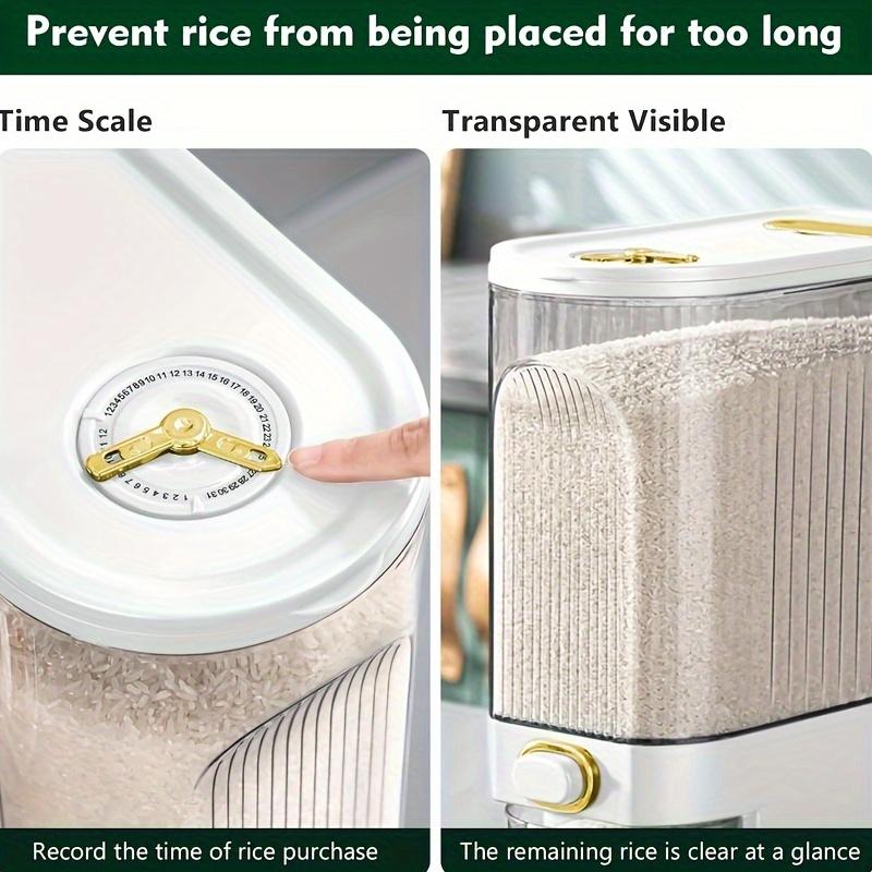 GHQ Rice Dispenser with Measuring Cup & Time Scale - 11.02LB/22.05LB Dustproof Stackable Durable Plastic Multi-Compartment Food-Safe Set for Kitchen Storage Organization, Home Organization, Ingredient Holding