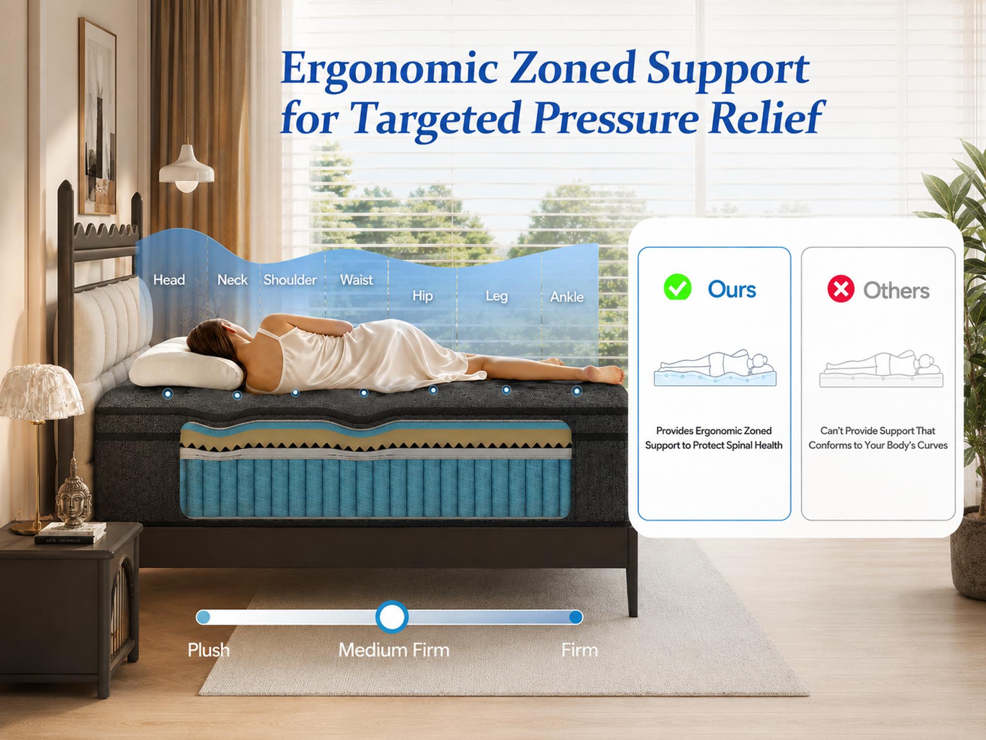 10/12/14 Inch Twin/Full//Queen/King , Fiberglass-Free Hybrid Mattress in a Box (Queen Size), Memory Foam & Pocket Spring, Pressure Relief, Motion Isolation, Zoned Back Support, Breathable Knit Cover, Soft Comfortable Black Mattress, Queen Size mattress