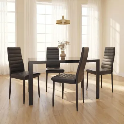 Juego de comedor de 5 piezas con mesa de vidrio y sillas para 4 personas, diseño moderno con cuero PU, ideal para cocina, sala de estar, apartamentos y decoración del hogar.