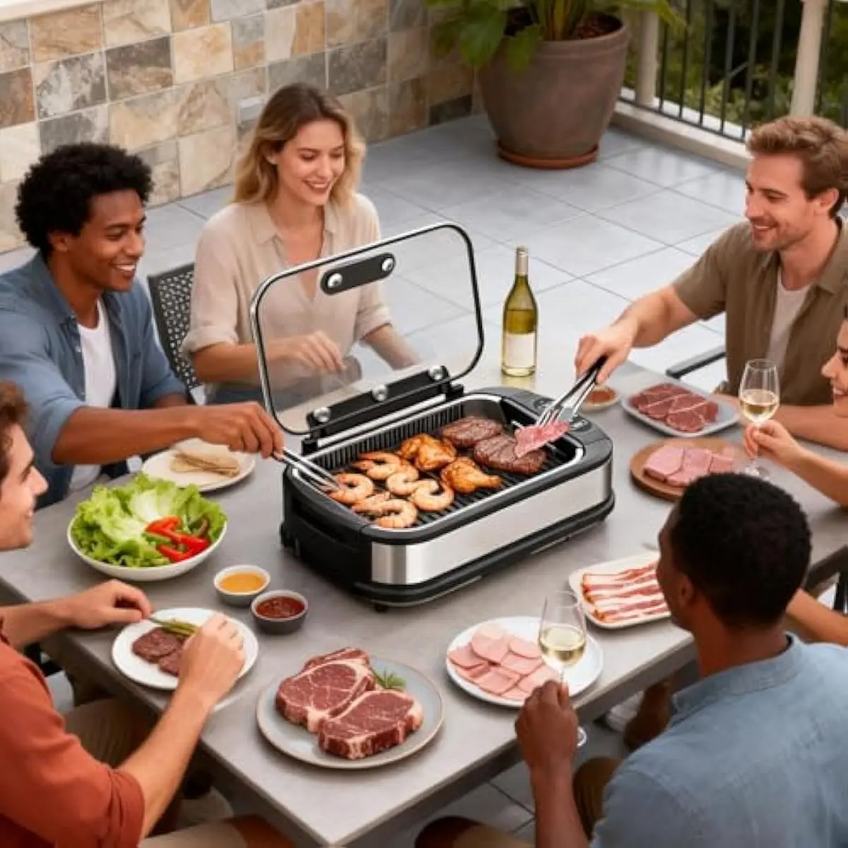Parrilla Eléctrica de Interior sin Humo de 1500 W, con Tapa de Vidrio Templado, Parrilla Antiadherente para BBQ Coreana, 6 Niveles de Control de Temperatura, Extractor de Humo Doble, Bandeja de Goteo y Piezas Aptas para Lavavajillas, Ideal para el Hogar