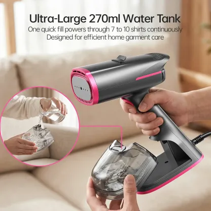 Vaporizador de prendas con succión, gran capacidad de 270 ml, vaporizador de mano de 1400 W, dispositivo 2 en 1 de succión y planchado, plancha de viaje portátil para ropa y tejidos, amplia placa calefactora de cerámica.