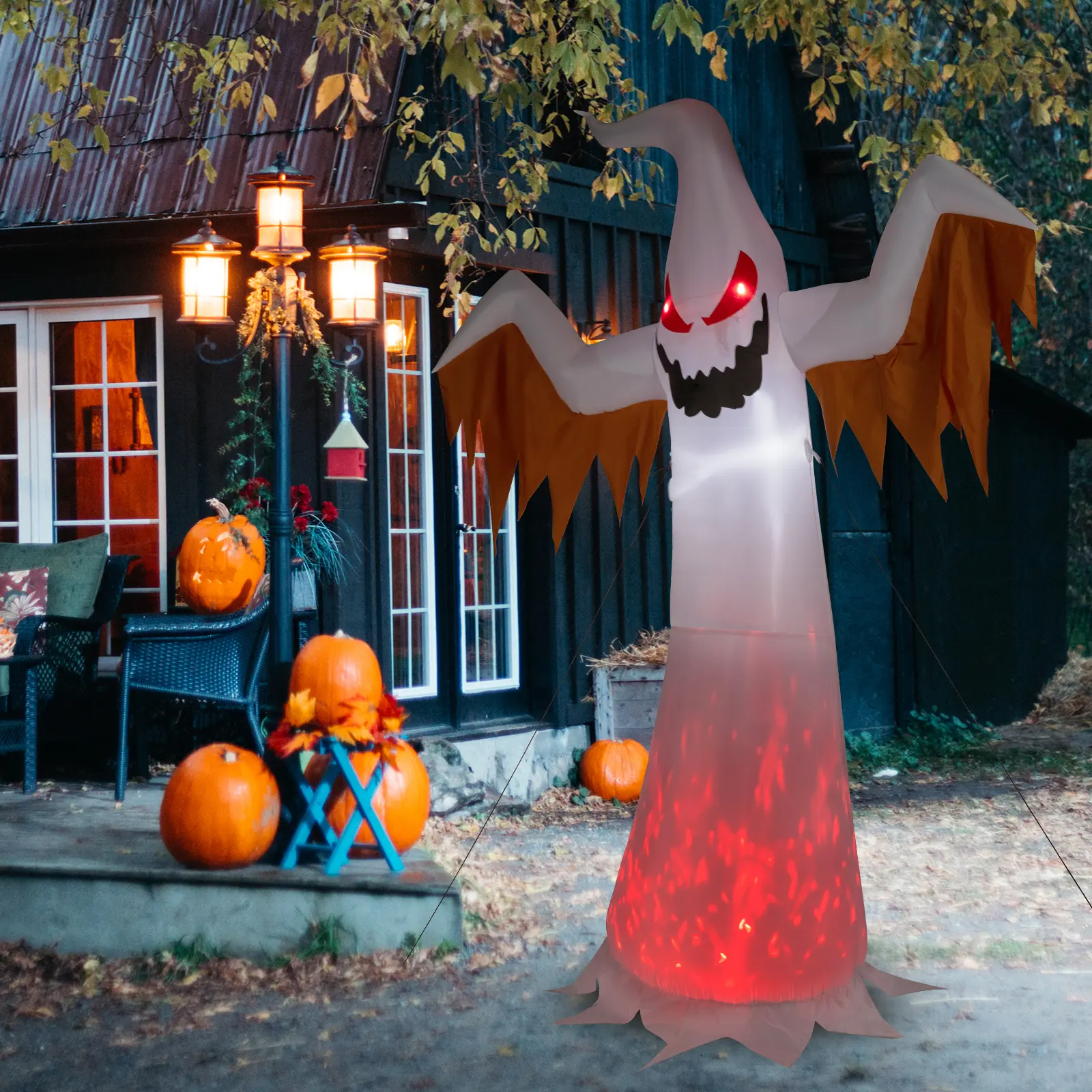 Figura inflable de 12 pies de la Parca con cabeza de calabaza espeluznante y 3 luces LED