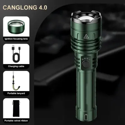 Linterna LED recargable de alto lumen con lente concentradora, zoom, 5 modos de iluminación, ultrabrillante para acampar, actividades al aire libre y uso doméstico. Se puede usar sin necesidad de carga.