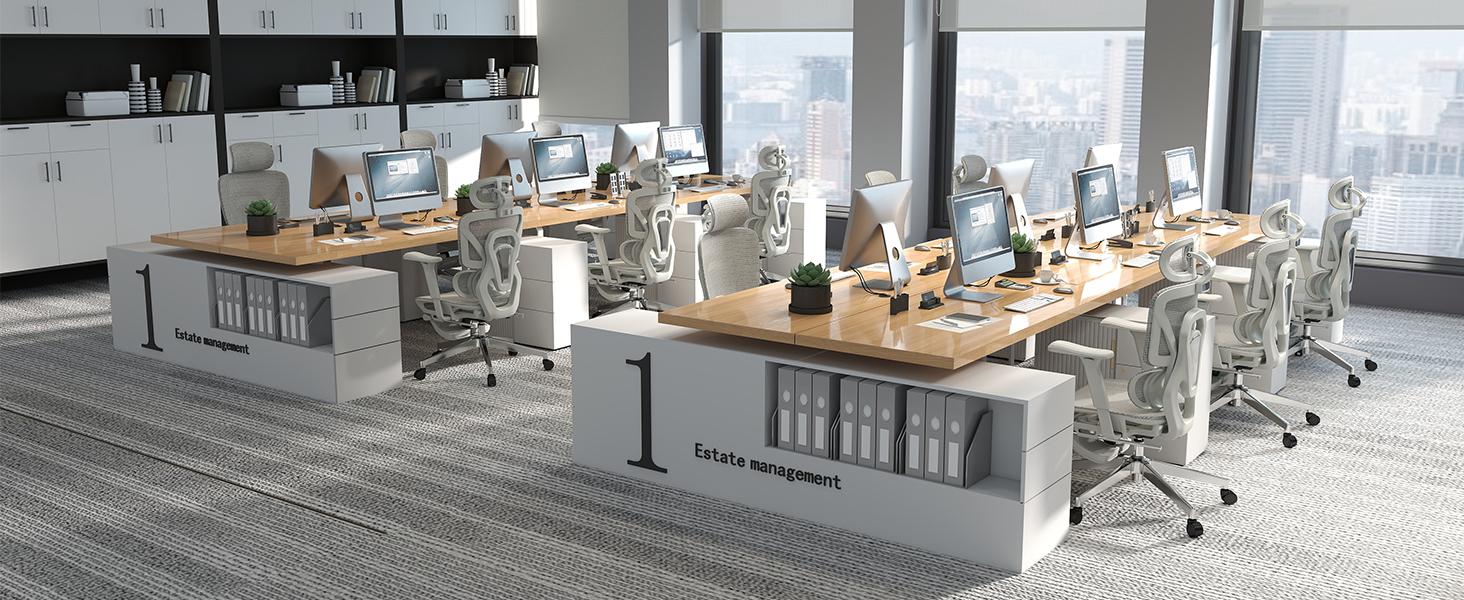 MOJAY High Back Ergonomic Commercial Office Desk Chair - 6D Adjustable Armrests, High-Elasticity Mesh Back, 3-Zone Lumbar Support, Thick Cushion Seat, Ergonomically Adjustable Seat, Modern Grey, Assembly Required, Mesh Fabric, Footrest Included