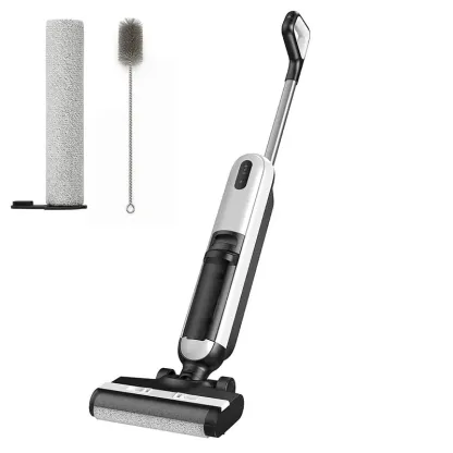 Aspiradora y fregadora de suelos inalámbrica para seco y húmedo, modos de potencia para suelos duros y alfombras, autolimpieza inteligente y sistema de doble depósito.