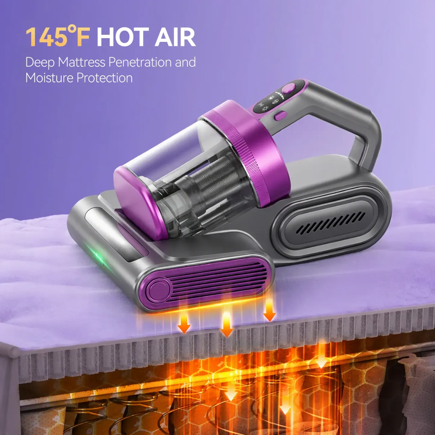 Aspiradora inalámbrica para colchones, aspiradora de limpieza profunda (16 kPa) con función de golpeteo a 80.000 RPM, luz UV-C y ultrasonidos, y depósito de polvo con doble filtro HEPA; ideal para sofás, cunas y pelo de mascotas (sohochic).