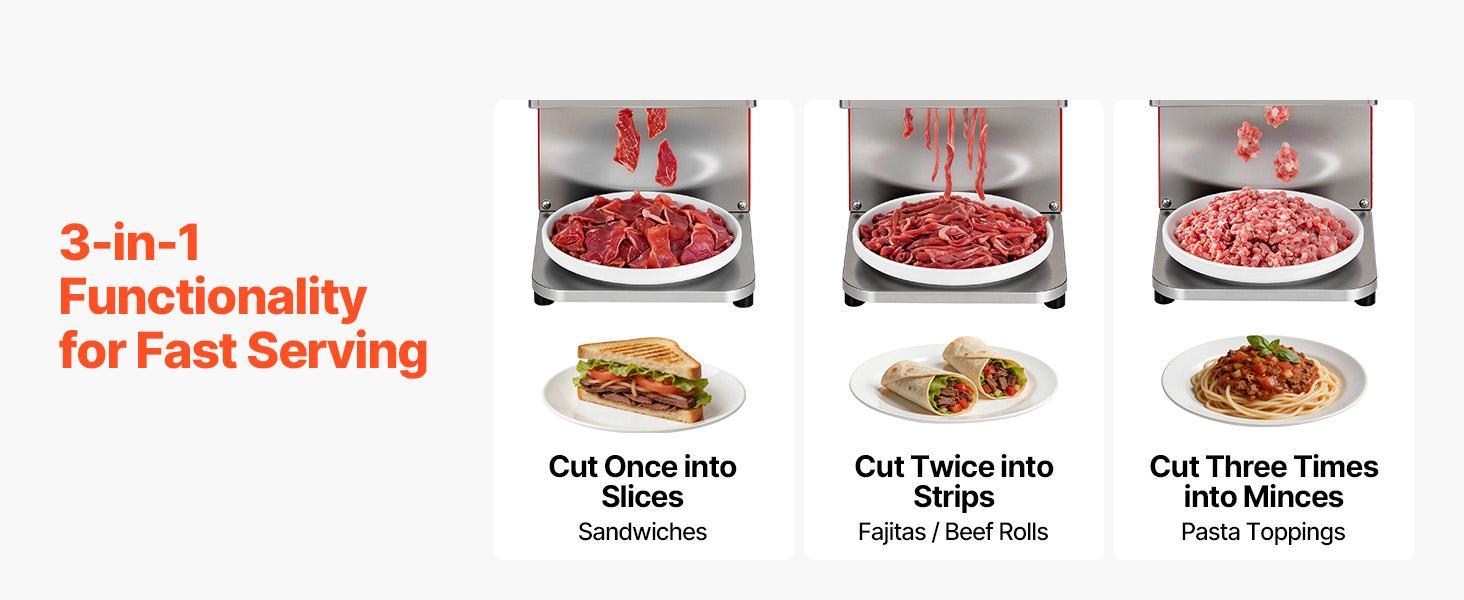 【Fallpicks】VEVOR Meat Cutter Machine, 850W Commercial Electric Slicer, 3.5mm Heavy-Duty Stainless Steel Blade Shredder, Lightweight Stable Nonslip Base, 1-Touch Off/On, Easy Maintenance for Boneless Meat, Soft Vegetables (Home Meal Prep, Kitchen Use)