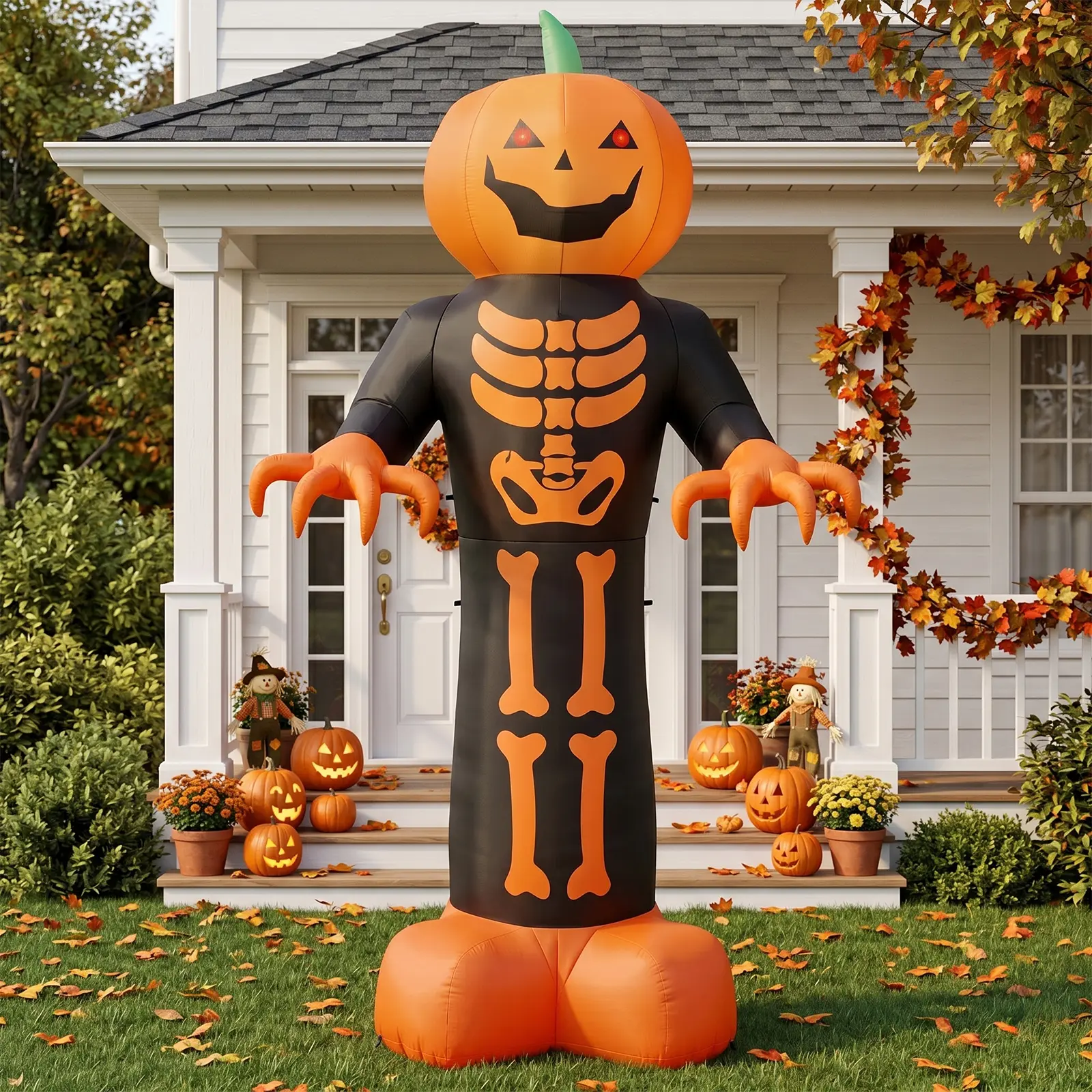Figura inflable de 12 pies de la Parca con cabeza de calabaza espeluznante y 3 luces LED