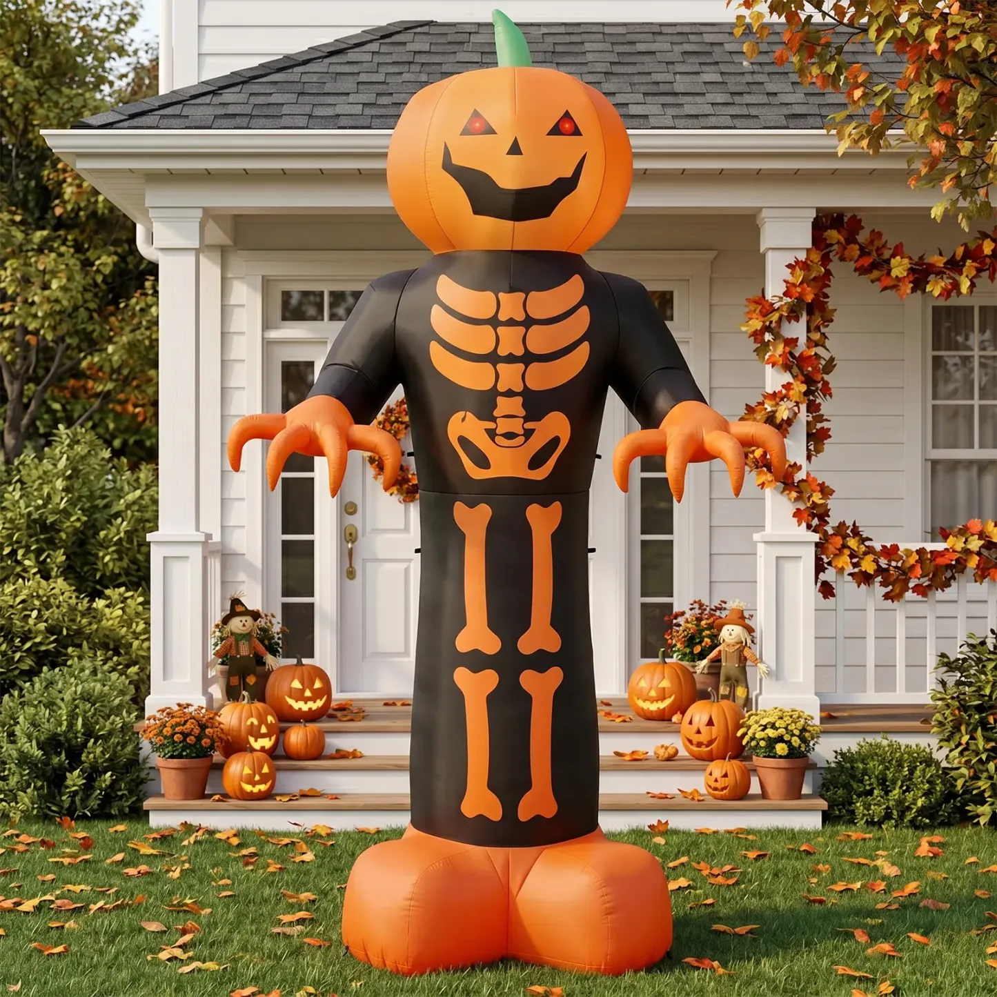 Figura inflable de 12 pies de la Parca con cabeza de calabaza espeluznante y 3 luces LED