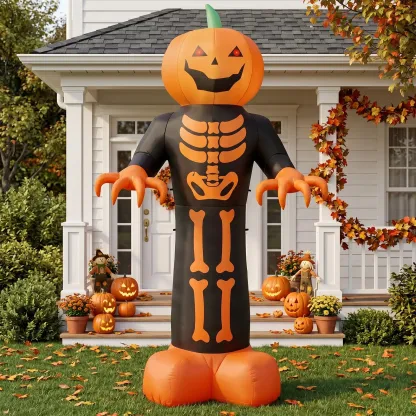 Figura inflable de 12 pies de la Parca con cabeza de calabaza espeluznante y 3 luces LED
