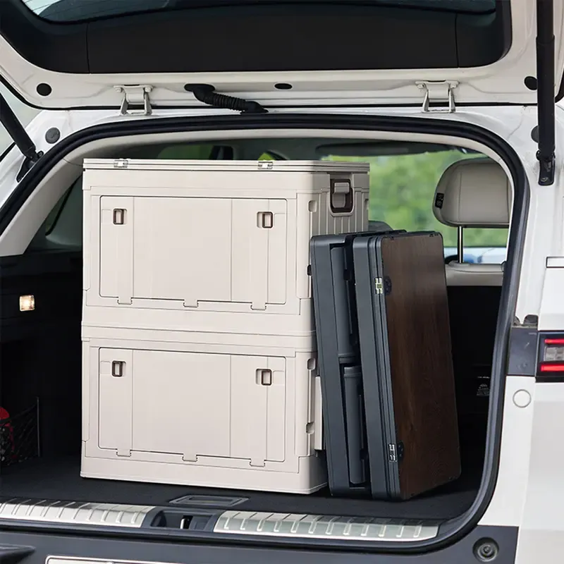 Caja de almacenamiento rectangular plegable para exteriores con tapa: organizador para el hogar transpirable, inodoro y con superficie ajustable.