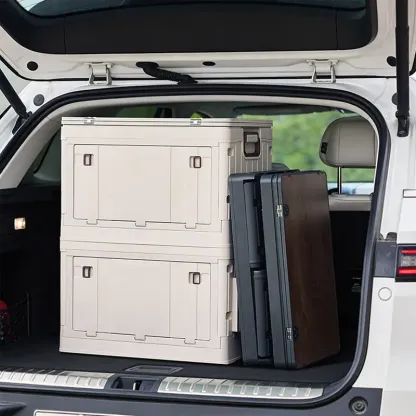 Caja de almacenamiento rectangular plegable para exteriores con tapa: organizador para el hogar transpirable, inodoro y con superficie ajustable.
