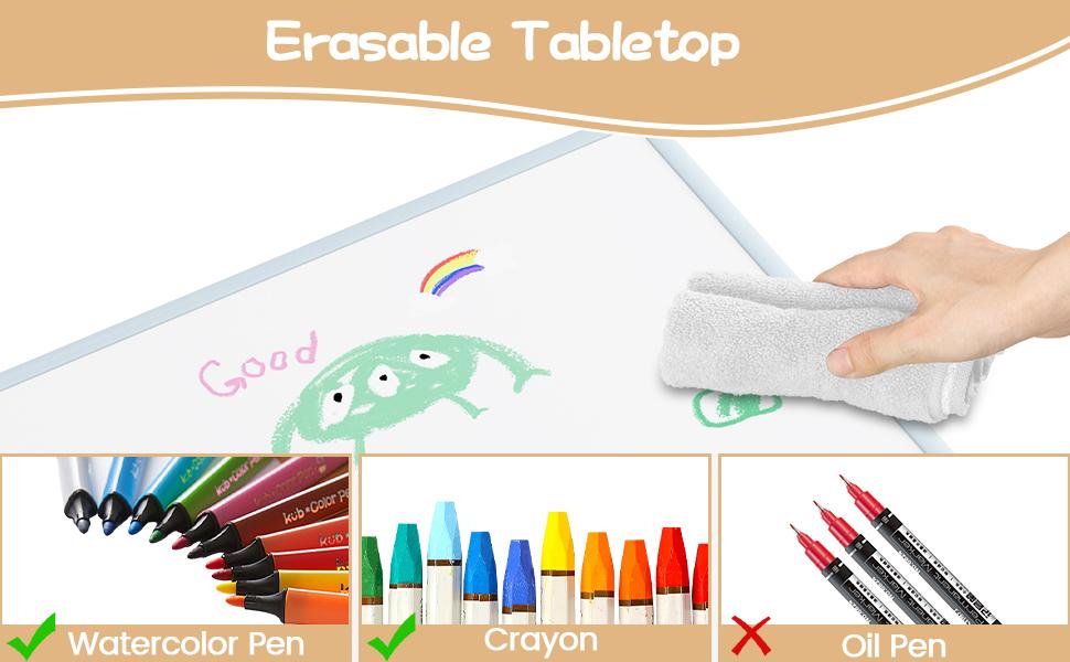 YJ-Garvee Adjustable Table and 2 Chairs,1 Table Set with Graffiti Desktop, Perfect for Reading, Drawing, Playing, and Eating, Designed for Toddlers with Height Adjustable Features
