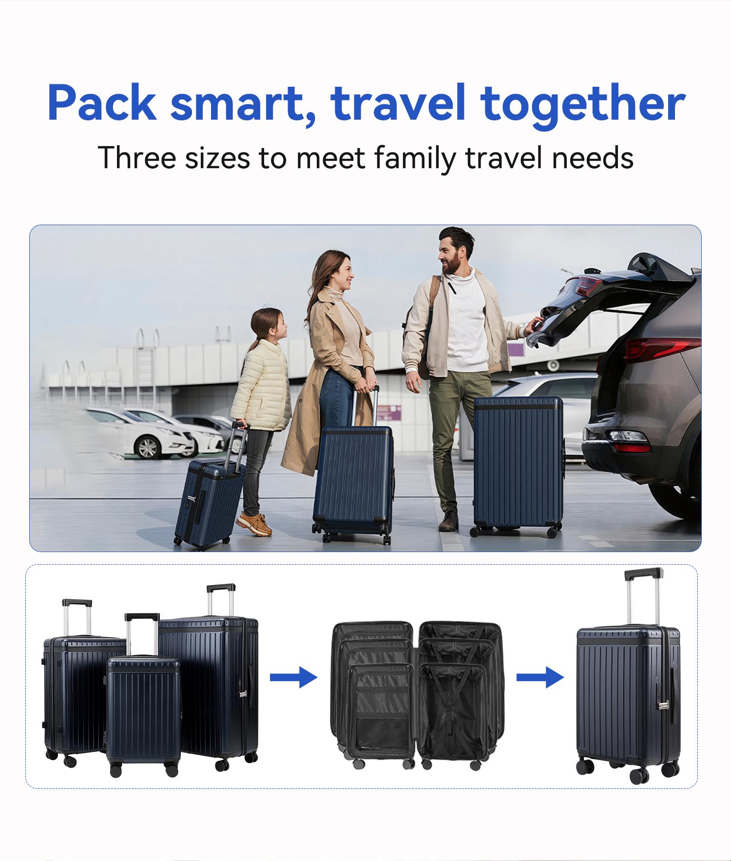 3PCS Expandable Polycarbonate Luggage Set - Durable ABS+PC Hard-Shell Suitcases with TSA Lock, 360&deg; Silent Spinner Wheels, Lightweight 20/24/28in for International Travel, Business Trips,back to school shopping