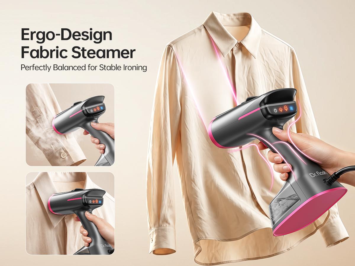 Dr.flash Vacuum Garment Steamer, 270ml Big Capacity, 1400W Handheld Clothes Steamer, Suction Steamer ＆ Iron 2 In 1, Portable Travel Iron for Clothes, Fabrics, Large Ceramic Heat Panel tiktokshopbacktoschool