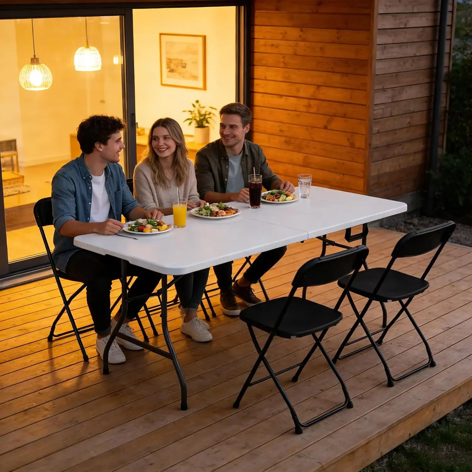 Mesa Plegable de 6 Pies, Paquete de 2/4, Mesa de Plástico Resistente con Asa de Transporte, Plegable por la Mitad con Patas de Acero, Portátil para Fiestas, Bodas, Banquetes, Camping y Picnics, Interior y Exterior, Blanca.