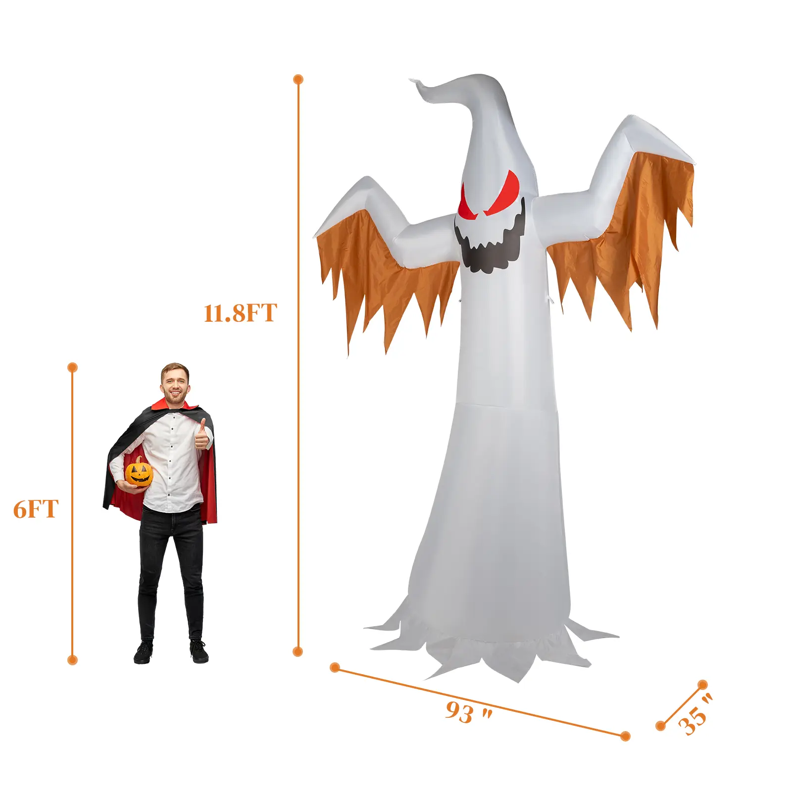 Figura inflable de 12 pies de la Parca con cabeza de calabaza espeluznante y 3 luces LED