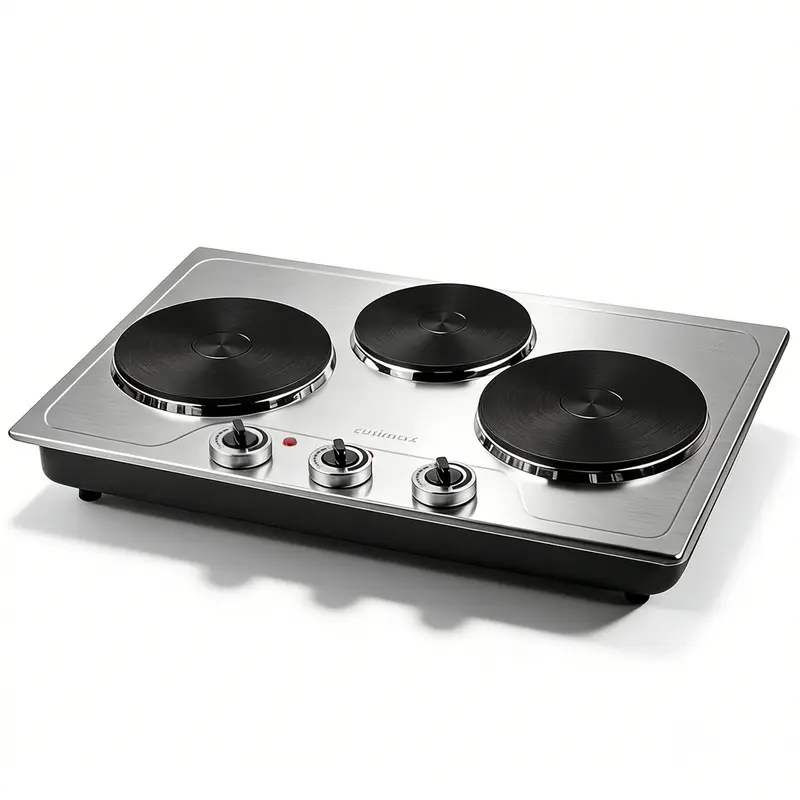 Parrilla eléctrica infrarroja de 3 quemadores y 1800 W, con superficie de vidrio cerámico, 11 niveles de temperatura y apagado automático.