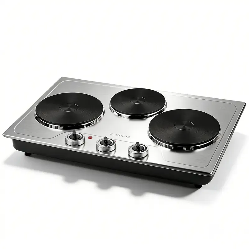 Parrilla eléctrica infrarroja de 3 quemadores y 1800 W, con superficie de vidrio cerámico, 11 niveles de temperatura y apagado automático.