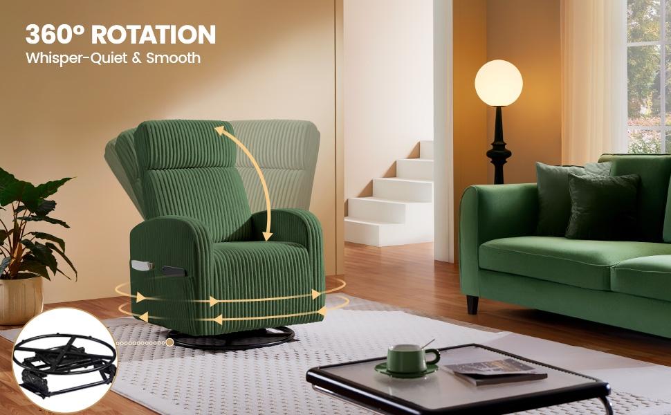 【On Sale】Yaheetech Corduroy Swivel Nursing Glider Chair with Side Pockets, High-Density Foam, 300 lb Capacity, Easy Assembly, 27" W x 35" D x 39.5" H
