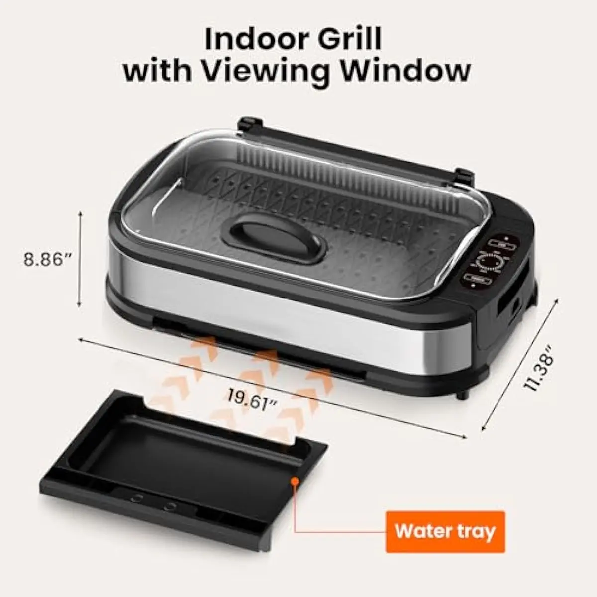 Parrilla Eléctrica de Interior sin Humo de 1500 W, con Tapa de Vidrio Templado, Parrilla Antiadherente para BBQ Coreana, 6 Niveles de Control de Temperatura, Extractor de Humo Doble, Bandeja de Goteo y Piezas Aptas para Lavavajillas, Ideal para el Hogar