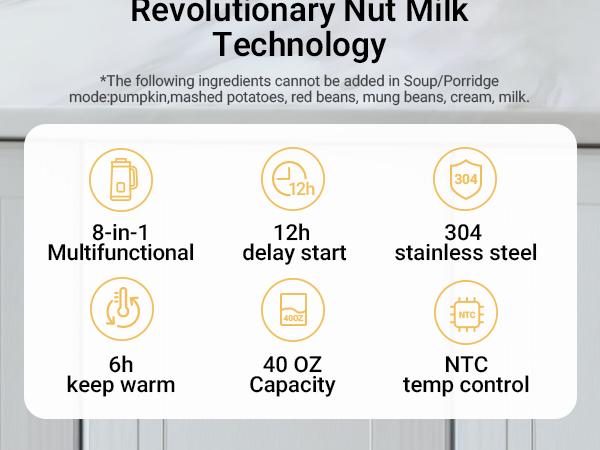Bear 8-in-1 Nut Milk Maker Machine, 40oz/1.2L Multifunctional Juicer Machine with Self-Clean, 12H Timer Delay, 6H Keep Warm, Touchscreen 1-Touch Operation for Homemade Oat Milk, Soup, Kitchen Household Products,&nbsp; juicer machine, Almond Milk Maker, Kitchen