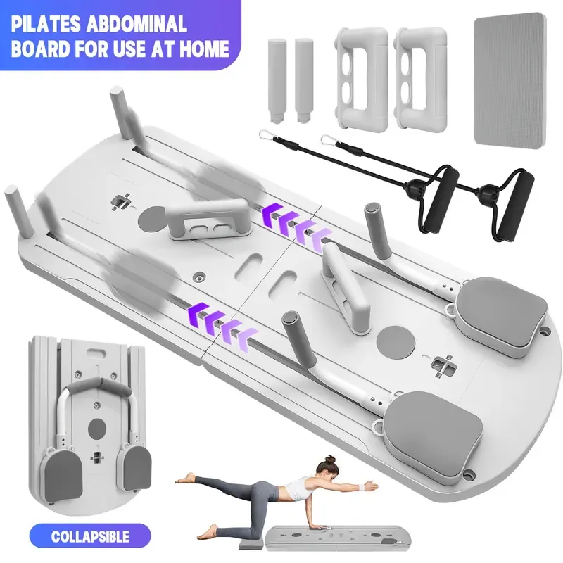 Tabla de Pilates multifuncional y plegable 8 en 1: 24 patas antideslizantes, almacenamiento compacto; equipo de gimnasio en casa para entrenamientos y uso en la sala de estar.