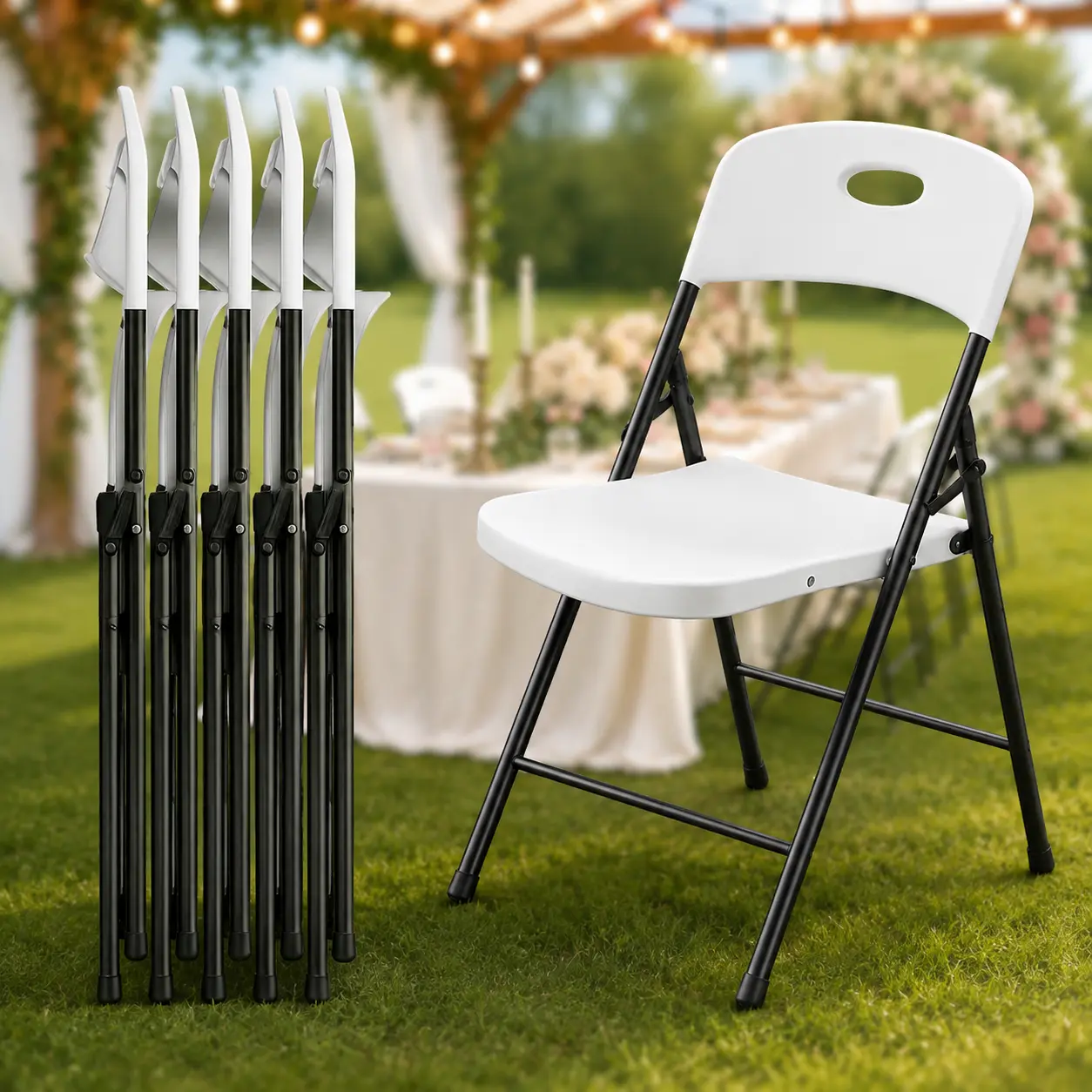 Silla plegable de plástico para trabajo pesado, blanco, 350 lbs