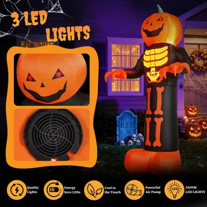 Figura inflable de 12 pies de la Parca con cabeza de calabaza espeluznante y 3 luces LED