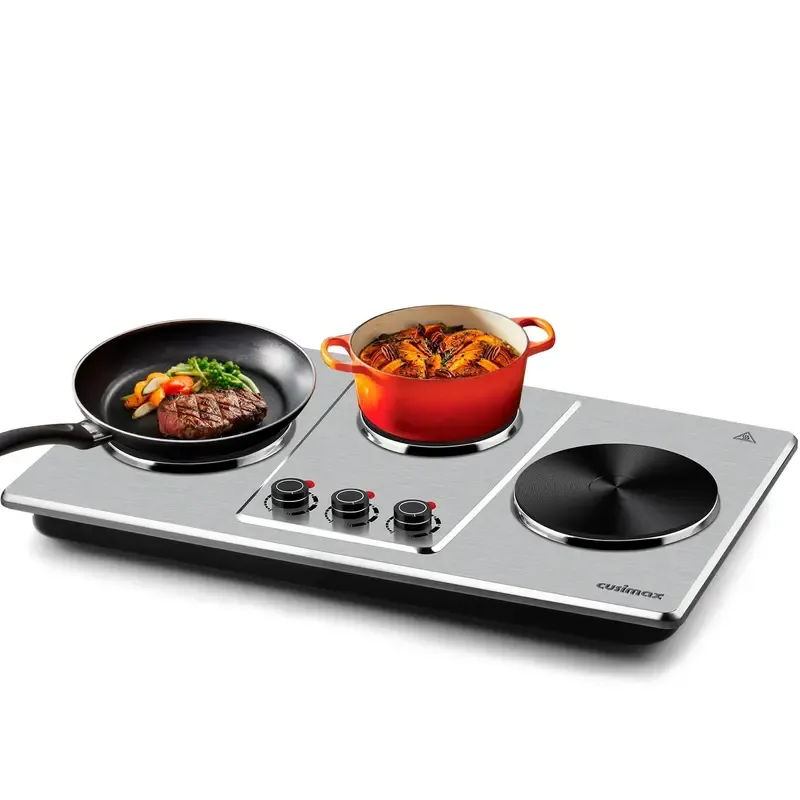 Parrilla eléctrica infrarroja de 3 quemadores y 1800 W, con superficie de vidrio cerámico, 11 niveles de temperatura y apagado automático.