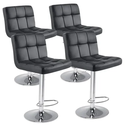Taburetes de bar modernos y ajustables sin reposabrazos: sillas giratorias de piel sintética con elevación hidráulica, cojines de asiento gruesos, respaldo y estructura de acero; ideales para barras de cocina en el hogar.