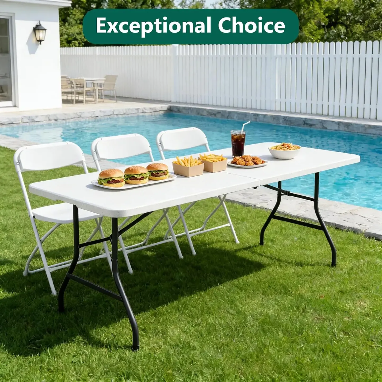 Mesa Plegable de 6 Pies, Paquete de 2/4, Mesa de Plástico Resistente con Asa de Transporte, Plegable por la Mitad con Patas de Acero, Portátil para Fiestas, Bodas, Banquetes, Camping y Picnics, Interior y Exterior, Blanca.