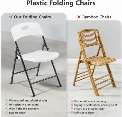 Silla plegable de plástico para trabajo pesado, blanco, 350 lbs