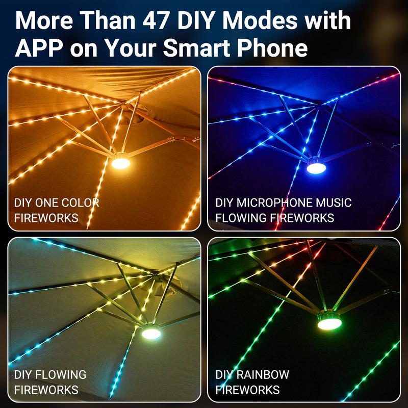 [Iluminación Mejorada de Mayor Brillo] Sombrilla de Patio Lateral Ajustable de Alta Gama (15 pies) con Luces Solares; Sombrilla de Piscina Exterior de Doble Cara y Tamaño Extra Grande con Manivela; Iluminación Solar con Cambio de Color y Protección UV; So