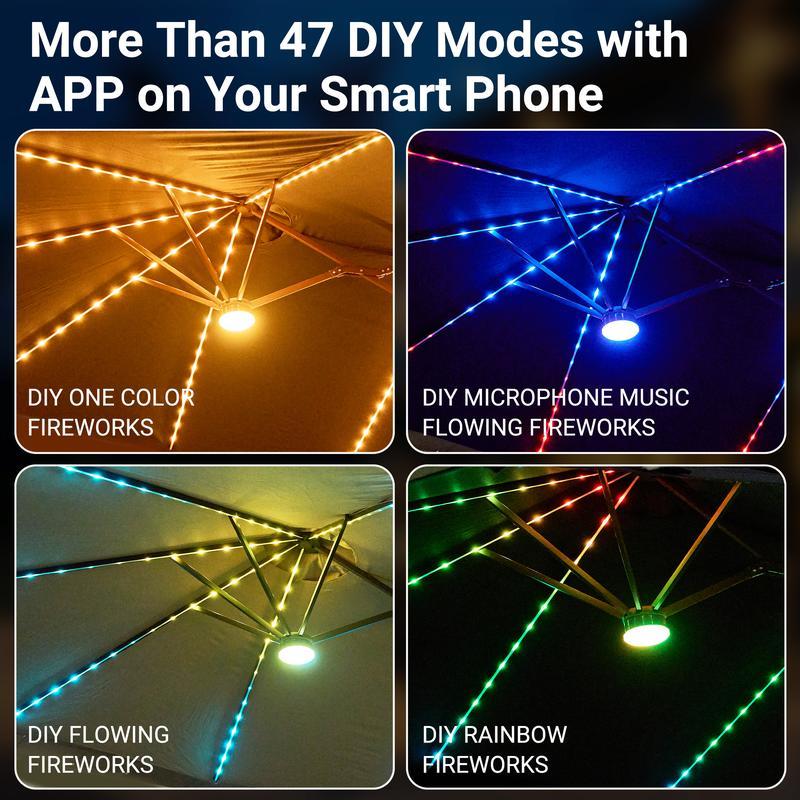 [Iluminación Mejorada de Mayor Brillo] Sombrilla de Patio Lateral Ajustable de Alta Gama (15 pies) con Luces Solares; Sombrilla de Piscina Exterior de Doble Cara y Tamaño Extra Grande con Manivela; Iluminación Solar con Cambio de Color y Protección UV; So