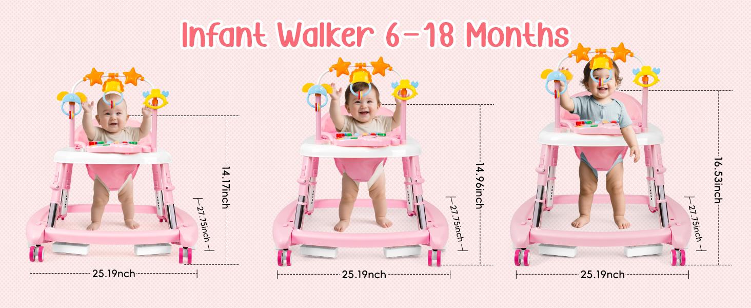 Unisex Plastic Baby Walker for 6-18 Months Infants, 5-in-1 Safety Tested Foldable Walker with 5 Adjustable Heights, Bouncer, Music, Feeding Tray, Removable Footrest, Portable Smart Activity Stepper for Boys & Girls,sohochic, Multi-Mode