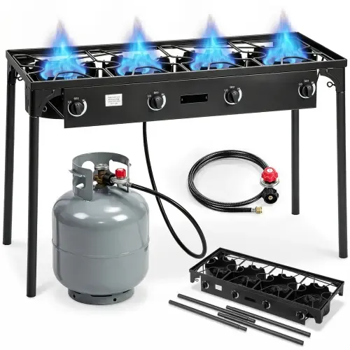 Estufa de gas propano de 1/2/3/4 quemadores, 75000-225000 BTU de alta presión | Regulador CSA incluido | Perfecta para acampar, freír pavo, elaborar cerveza casera y más