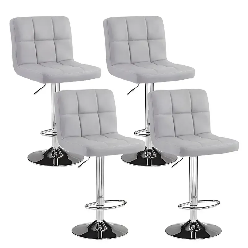 Taburetes de bar modernos y ajustables sin reposabrazos: sillas giratorias de piel sintética con elevación hidráulica, cojines de asiento gruesos, respaldo y estructura de acero; ideales para barras de cocina en el hogar.
