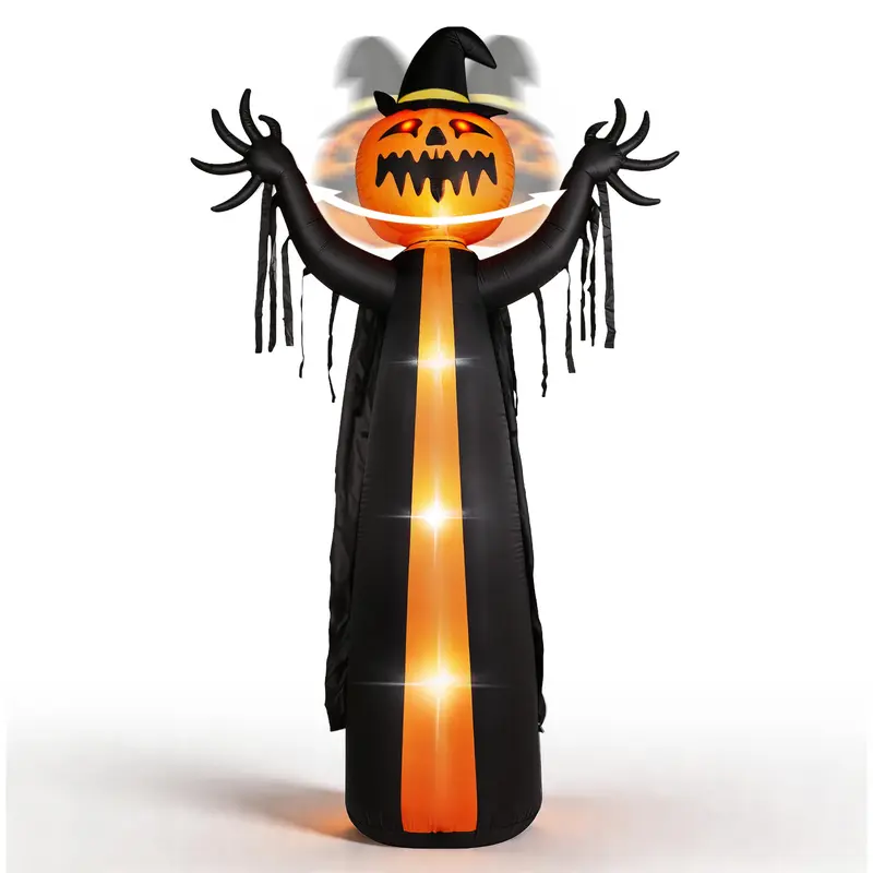 Figura inflable de 12 pies de la Parca con cabeza de calabaza espeluznante y 3 luces LED