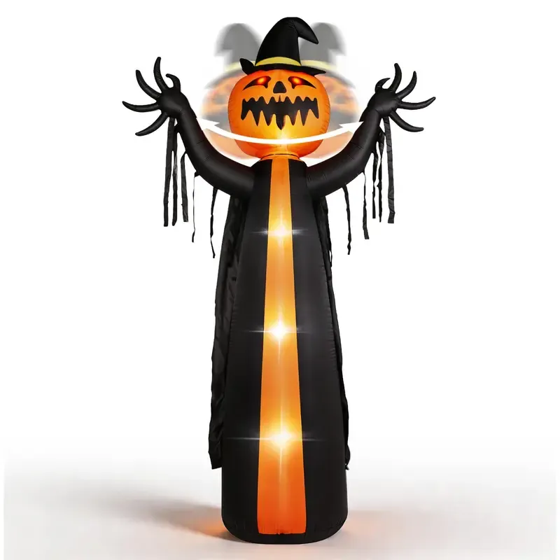 Figura inflable de 12 pies de la Parca con cabeza de calabaza espeluznante y 3 luces LED