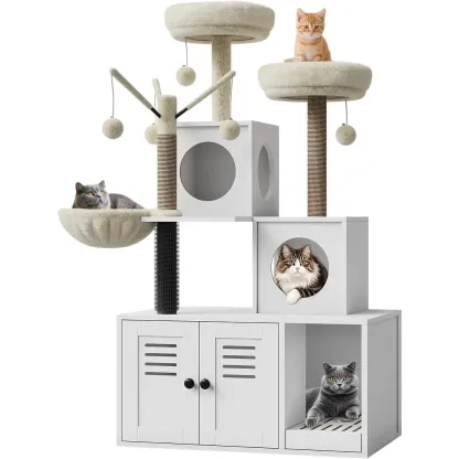 Casa moderna para gatos 2 en 1 con torre y espacio cerrado para el arenero