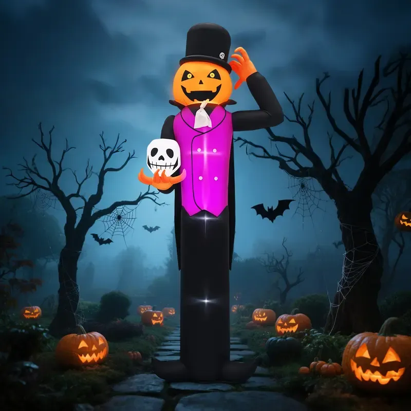 Figura inflable de 12 pies de la Parca con cabeza de calabaza espeluznante y 3 luces LED